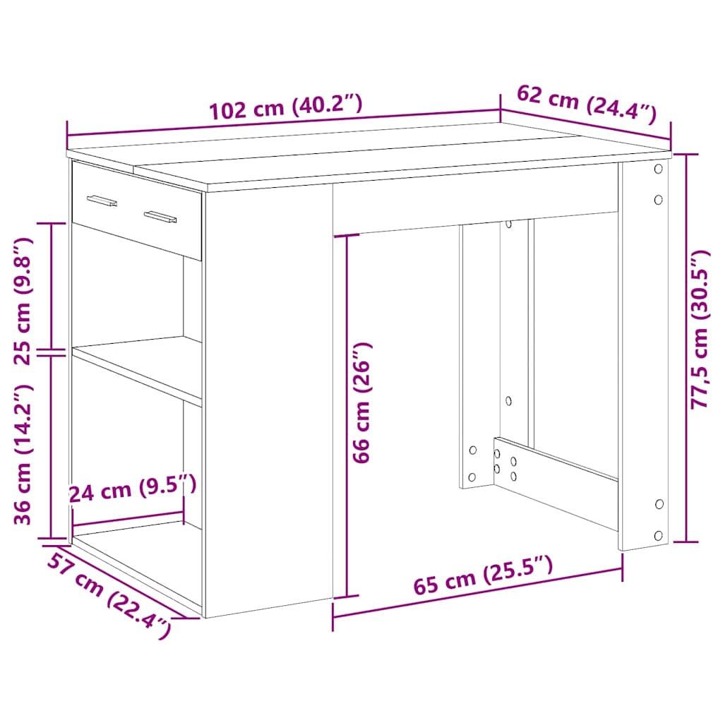 Scrivania con Cassetto e Ripiano Rovere Fumo Legno Multistrato | homemem39