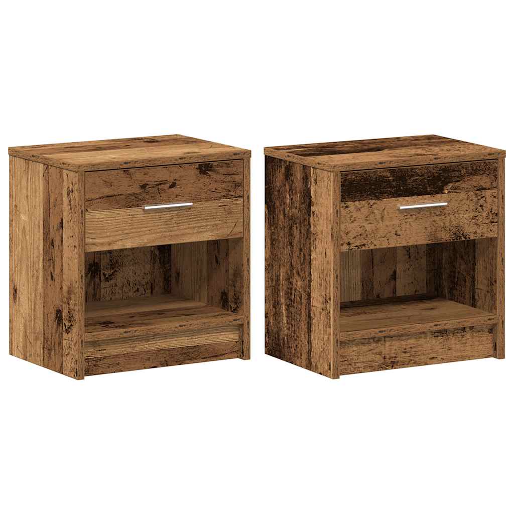 Comodini 2 pz con Cassetto Legno Antico 39x28x41 cm