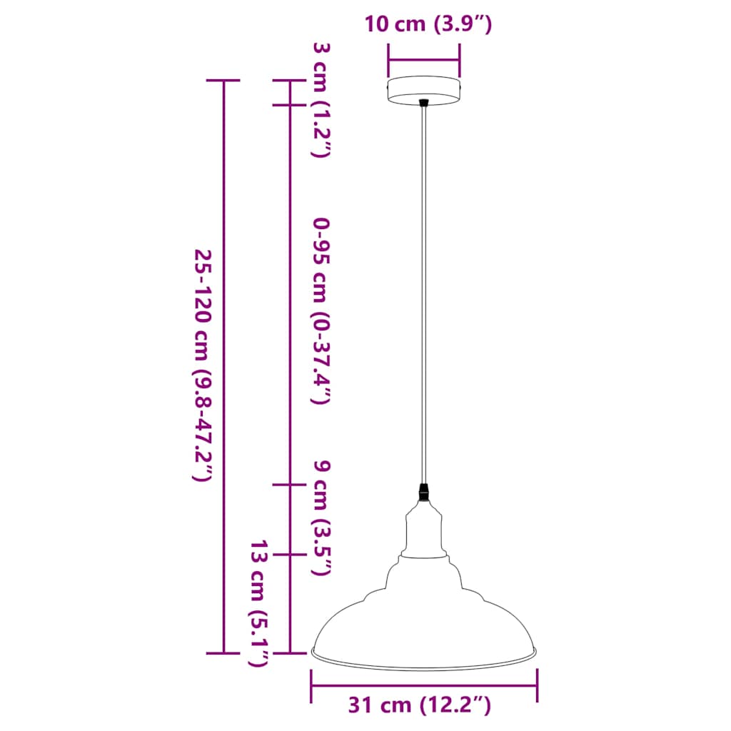 Lampada a Sospensione Regolabile E27 Nero Lucido Ø31 cm Metallo