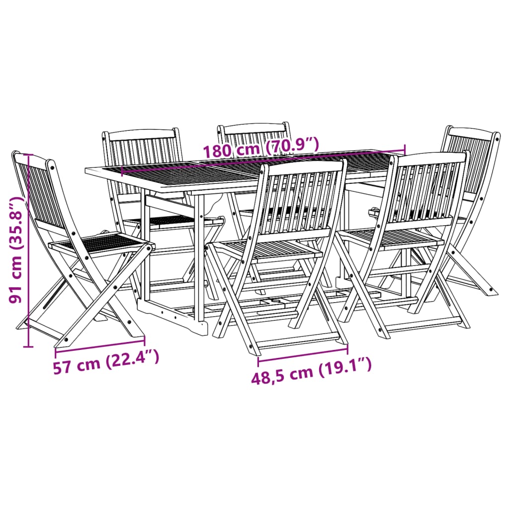 Set da Pranzo da Giardino 7pz 180x90x75cm Legno Massello Acacia | homemem39