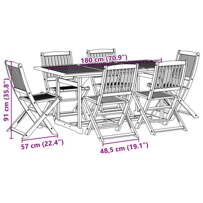 Set da Pranzo da Giardino 7pz 180x90x75cm Legno Massello Acacia | homemem39