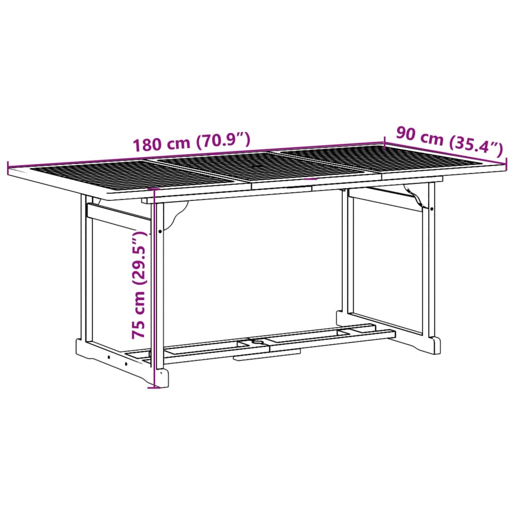 Set da Pranzo da Giardino 9pz 180x90x75cm Legno Massello Acacia | homemem39