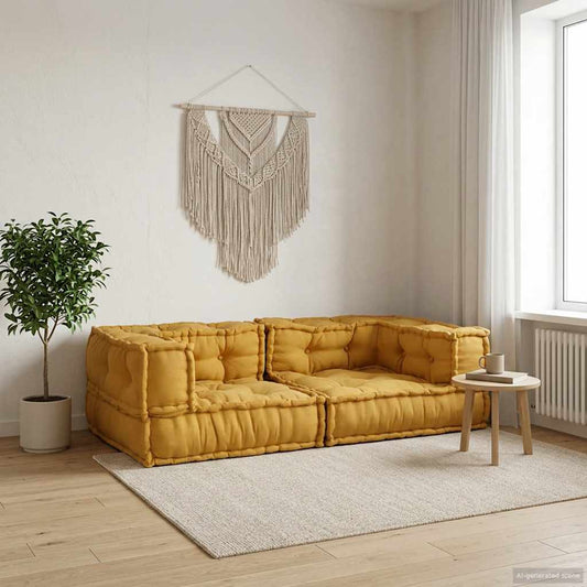 Divano Modulare a 2 Posti Giallo 140x70x36 in Tessuto | homemem39