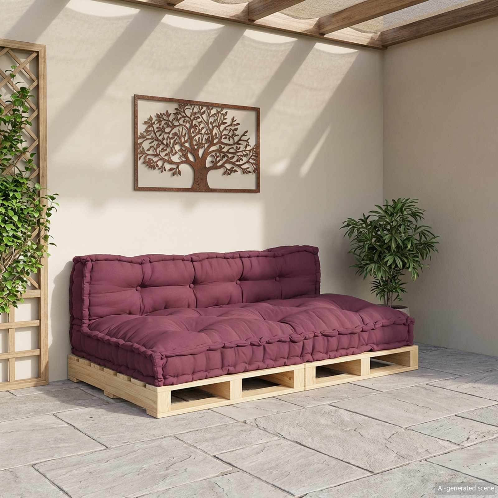 Cuscino per Divano Pallet 2 pcs Bordeaux 120 x 80 x 38 cm | homemem39