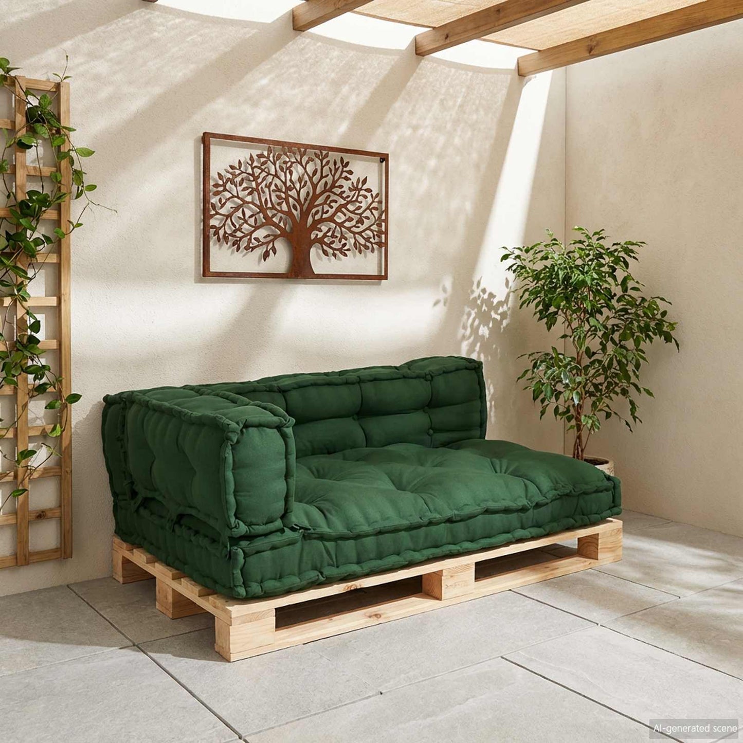 Cuscino per Divano Pallet 3 pcs Verde 120 x 80 x 38 cm Tessuto | homemem39