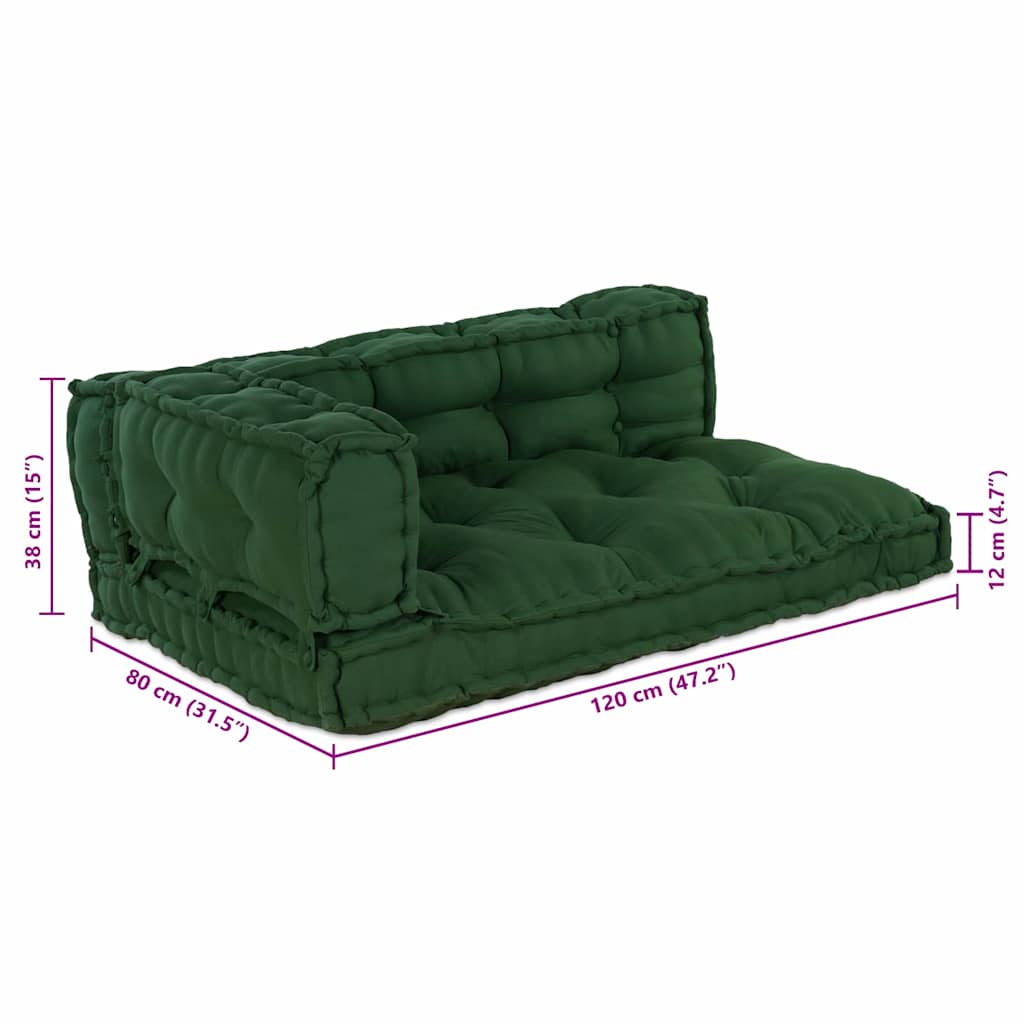 Cuscino per Divano Pallet 3 pcs Verde 120 x 80 x 38 cm Tessuto | homemem39