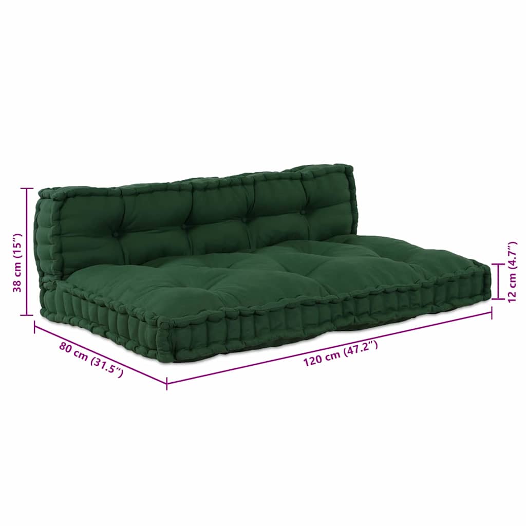 Cuscino per Divano Pallet 2 pcs Verde 120 x 80 x 38 cm Tessuto | homemem39