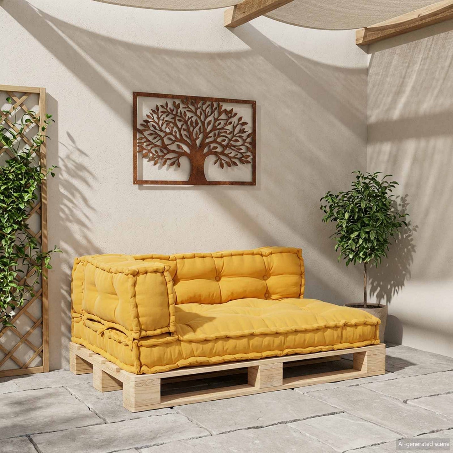 Cuscino per Divano Pallet 3 pcs Giallo 120 x 80 x 38 cm Tessuto | homemem39