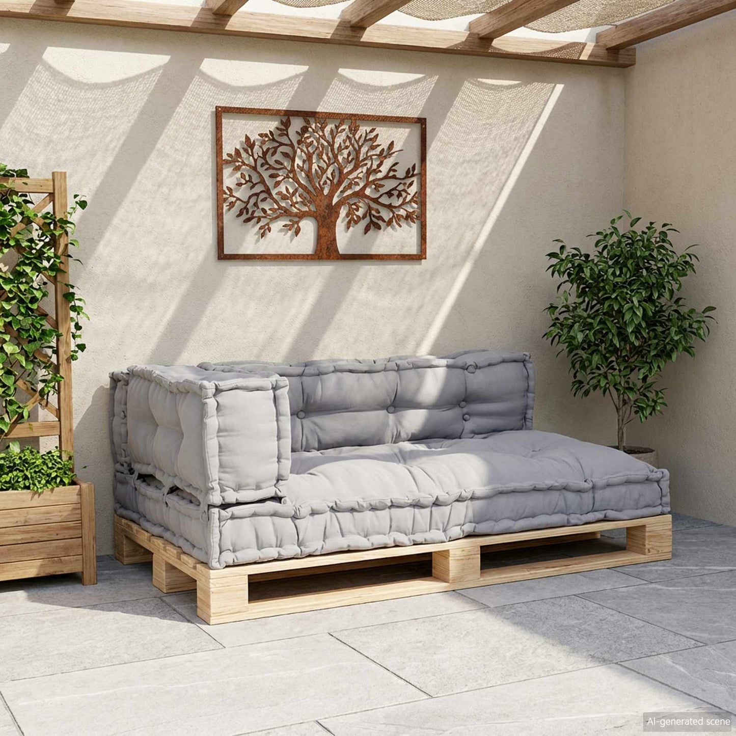 Cuscino per Divano Pallet 3 pcs Grigio 120 x 80 x 38 cm Tessuto