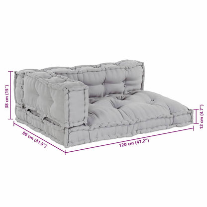 Cuscino per Divano Pallet 3 pcs Grigio 120 x 80 x 38 cm Tessuto