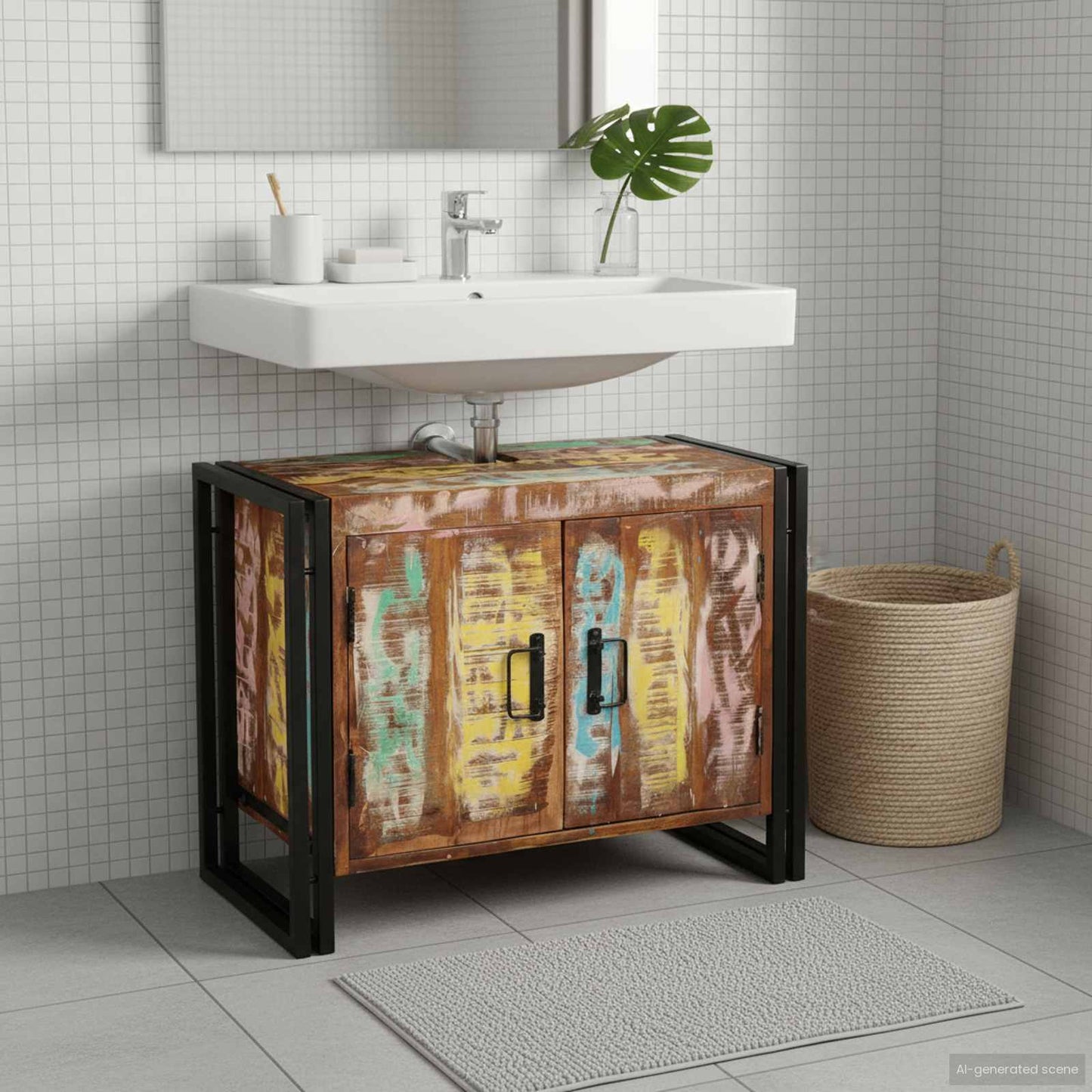 Armadio sottolavello Multicolore Legno Recuperato Massello | homemem39
