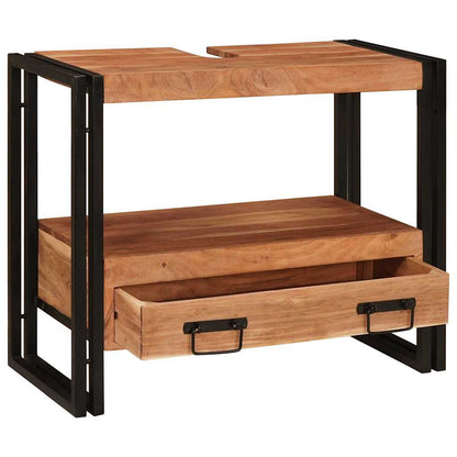 Armadio da bagno con cassetto Marrone Legno di Acacia Massello