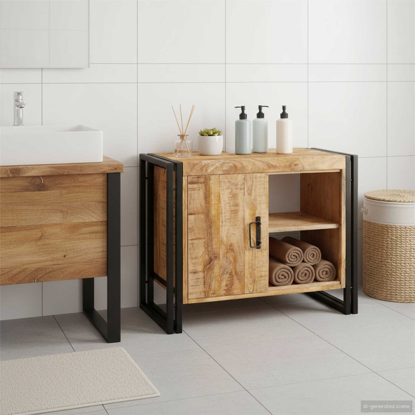 Armadio sottolavello con porta Marrone Legno di mango massello | homemem39