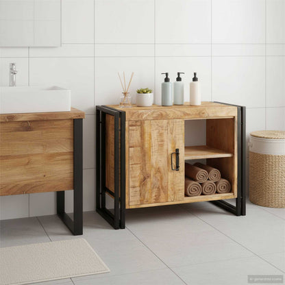 Armadio sottolavello con porta Marrone Legno di mango massello