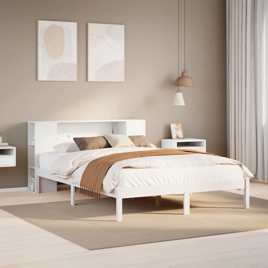 Letto Libreria senza Materasso Bianco 160x200 cm Legno di Pino | homemem39