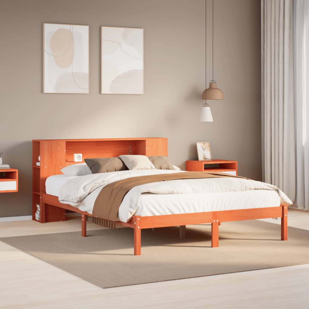 Letto Libreria senza Materasso Marrone Cera 135x190 cm in Pino | homemem39