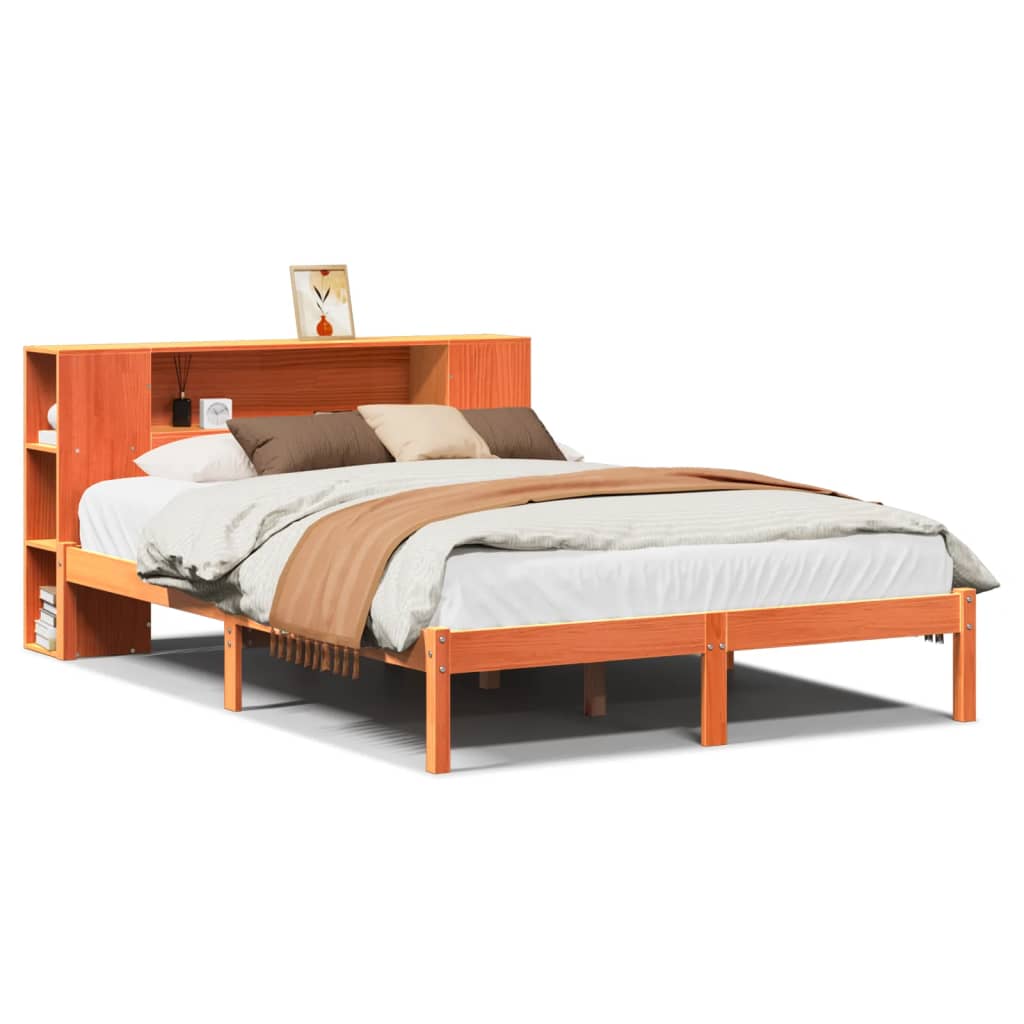 Letto Libreria senza Materasso Marrone Cera 150x200 cm in Pino | homemem39