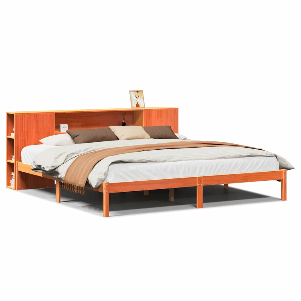 Letto Libreria senza Materasso Marrone Cera 200x200 cm in Pino - homemem39