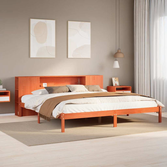 Letto Libreria senza Materasso Marrone Cera 200x200 cm in Pino - homemem39