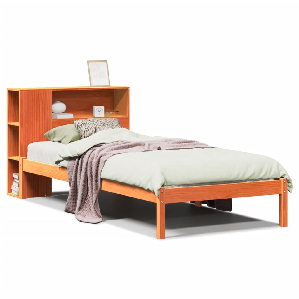 Letto Libreria senza Materasso Marrone Cera 75x190 cm in Pino - homemem39