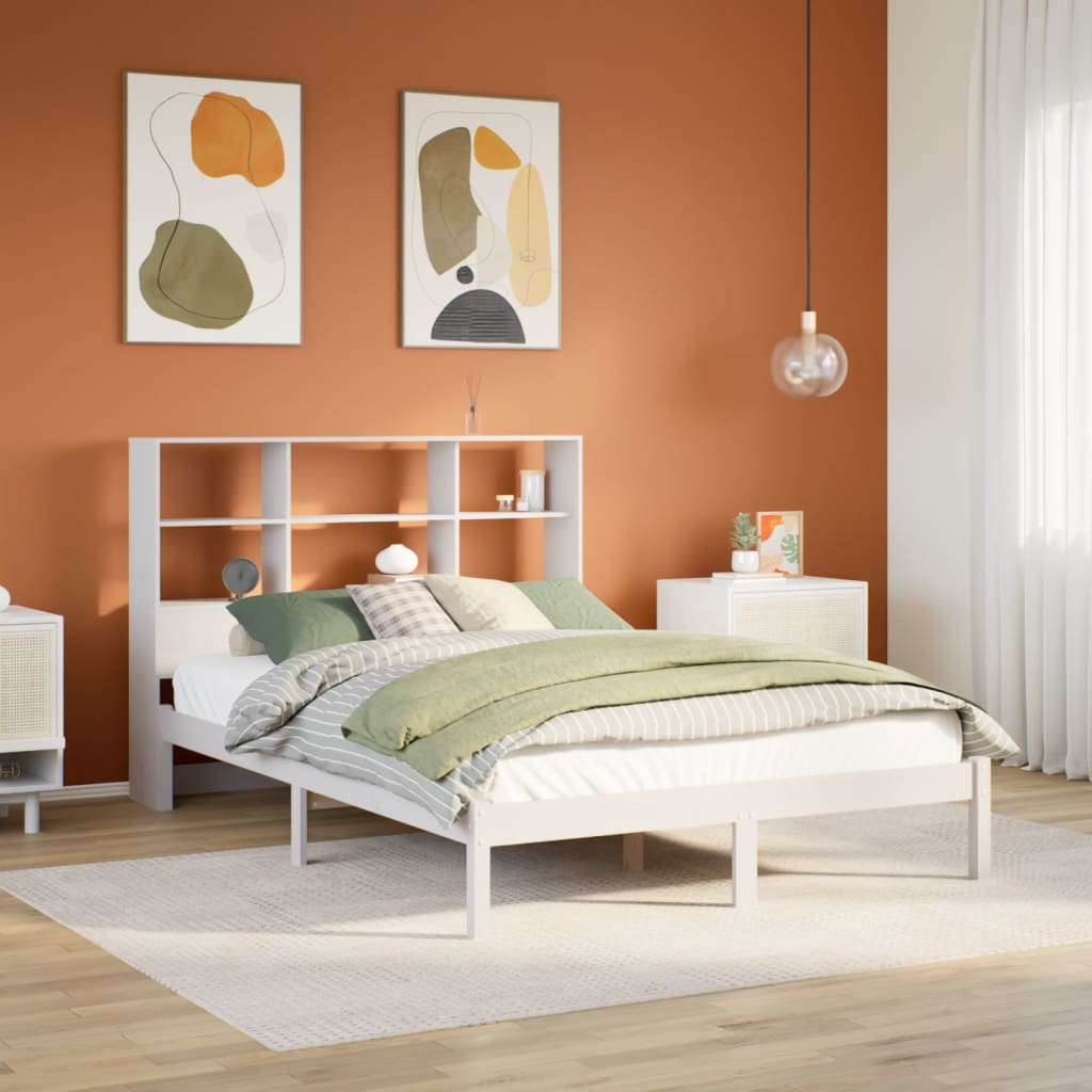Letto Libreria senza Materasso Bianco 160x200 cm Legno di Pino | homemem39
