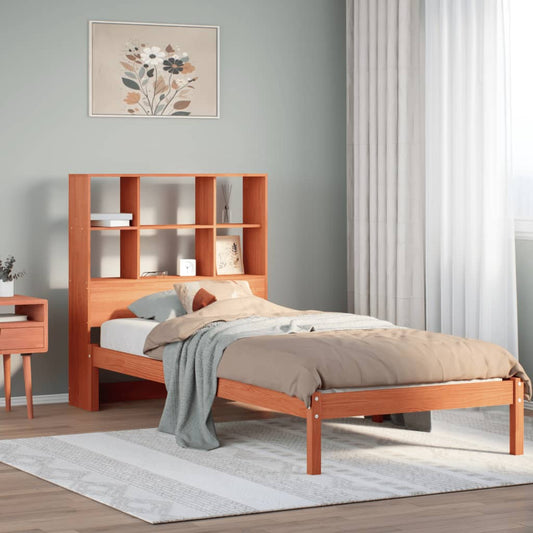 Letto Libreria senza Materasso Marrone Cera 75x190 cm in Pino