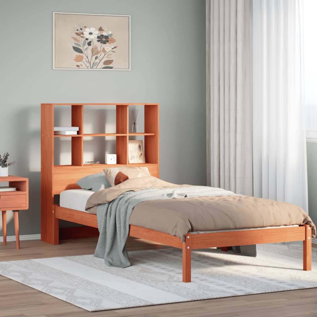 Letto Libreria senza Materasso Marrone Cera 100x200 cm in Pino | homemem39