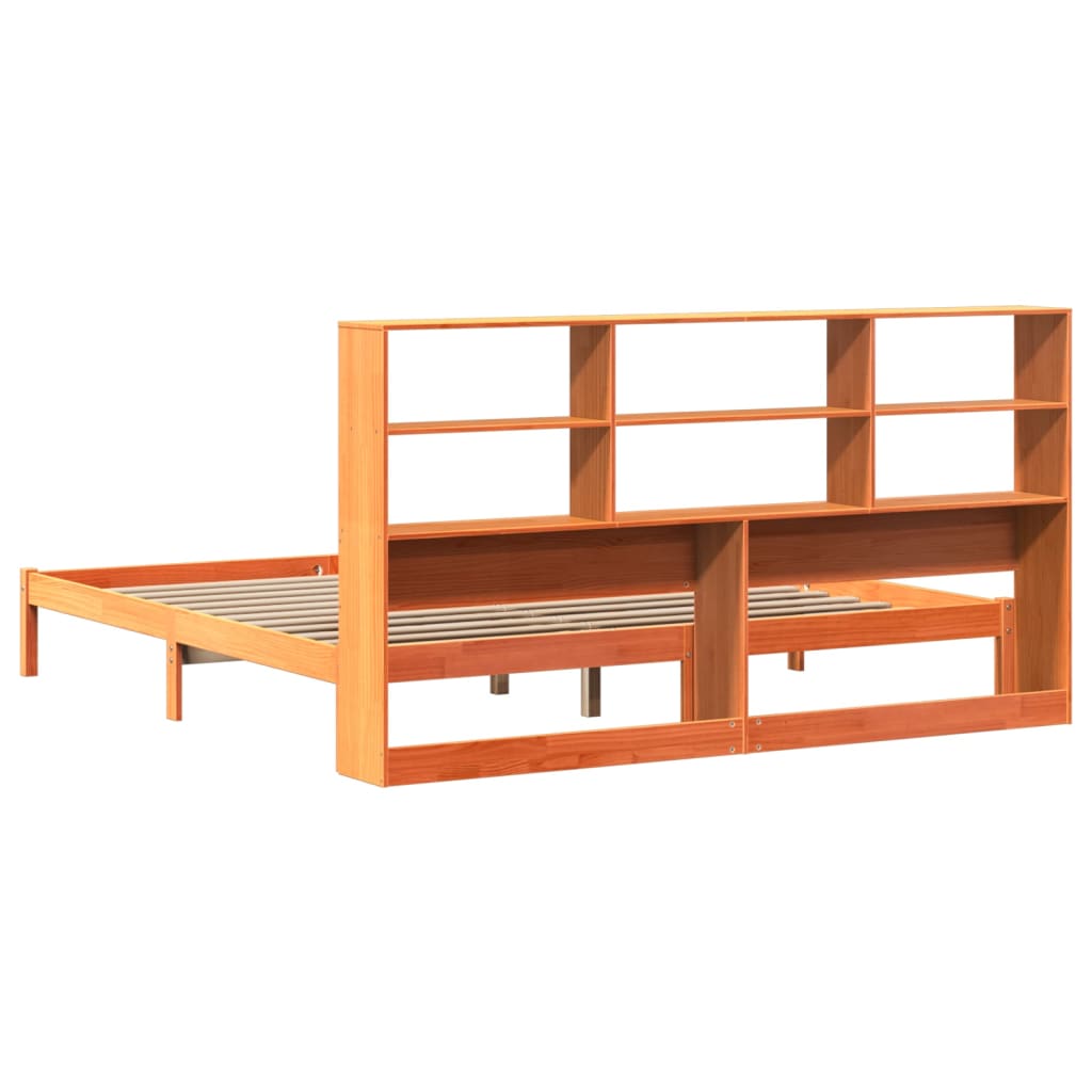 Letto Libreria senza Materasso Marrone Cera 200x200 cm in Pino - homemem39