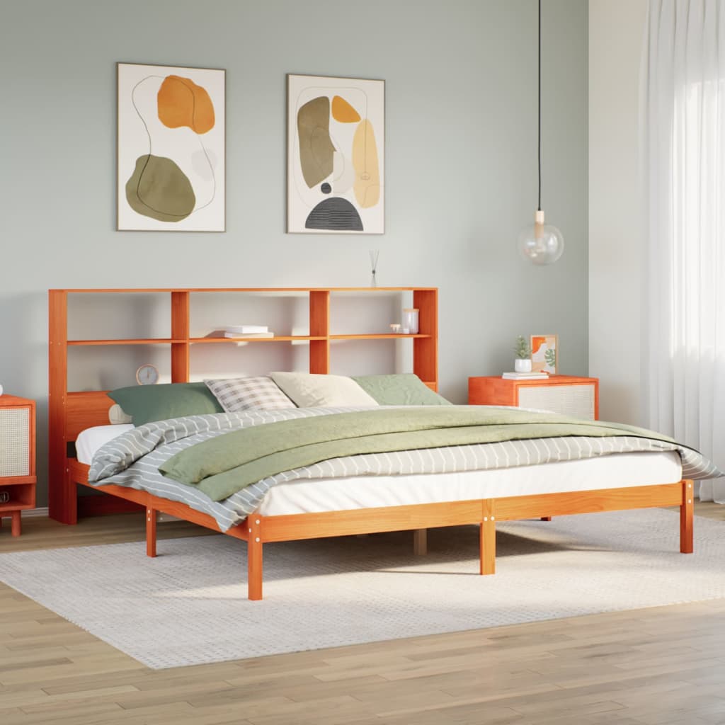 Letto Libreria senza Materasso Marrone Cera 200x200 cm in Pino - homemem39