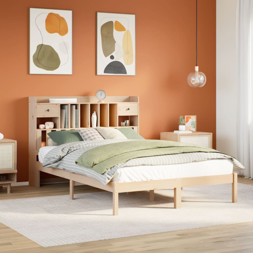 Letto Libreria senza Materasso 140x190 cm in Legno di Pino - homemem39