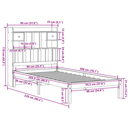Letto Libreria senza Materasso 90x200 cm Legno Massello Pino | homemem39
