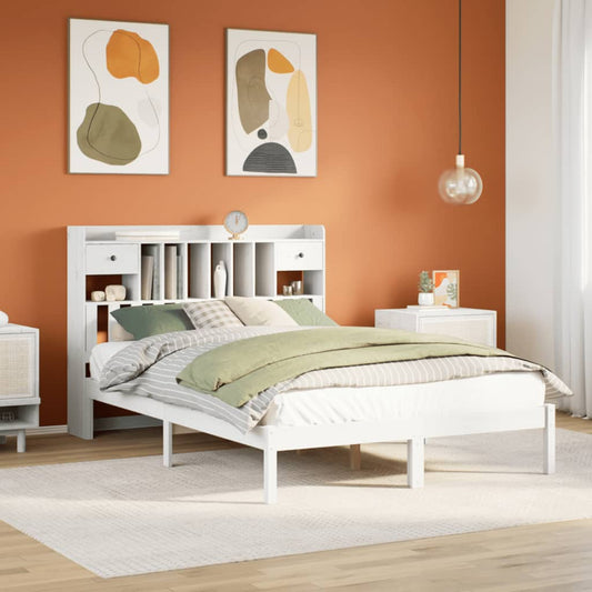 Letto Libreria senza Materasso Bianco 140x200 cm Legno di Pino | homemem39