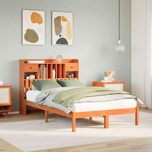 Letto Libreria senza Materasso Marrone Cera 135x190 cm in Pino | homemem39