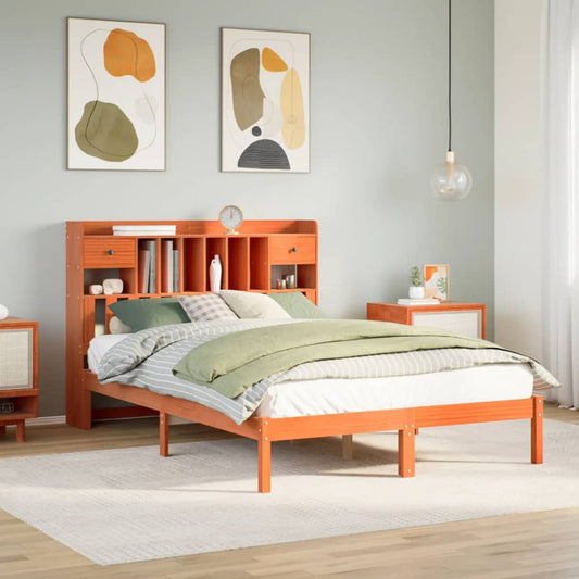 Letto Libreria senza Materasso Marrone Cera 150x200 cm in Pino | homemem39