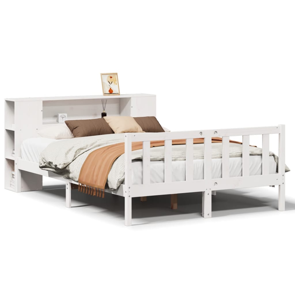 Letto Libreria senza Materasso Bianco 135x190 cm Legno di Pino