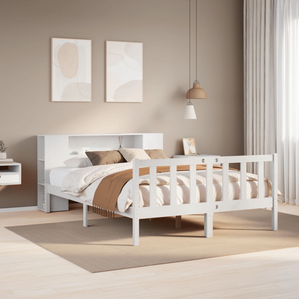 Letto Libreria senza Materasso Bianco 140x190 cm Legno di Pino - homemem39
