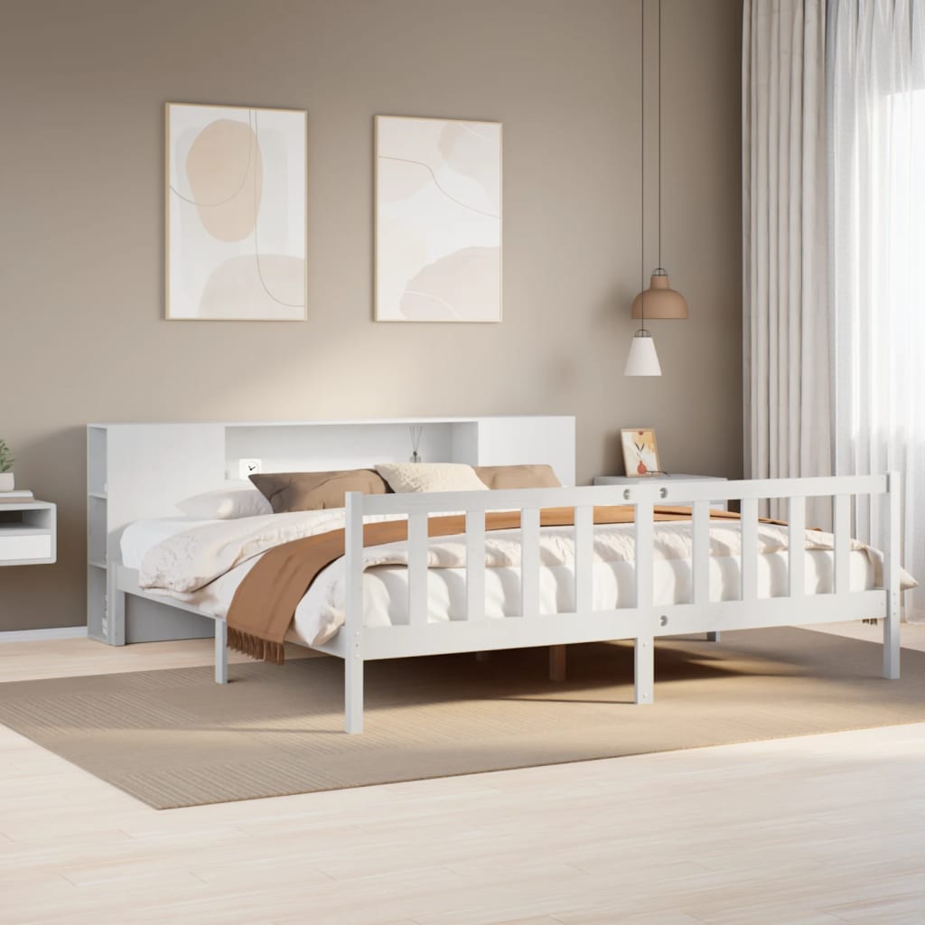 Letto Libreria senza Materasso Bianco 200x200 cm Legno di Pino