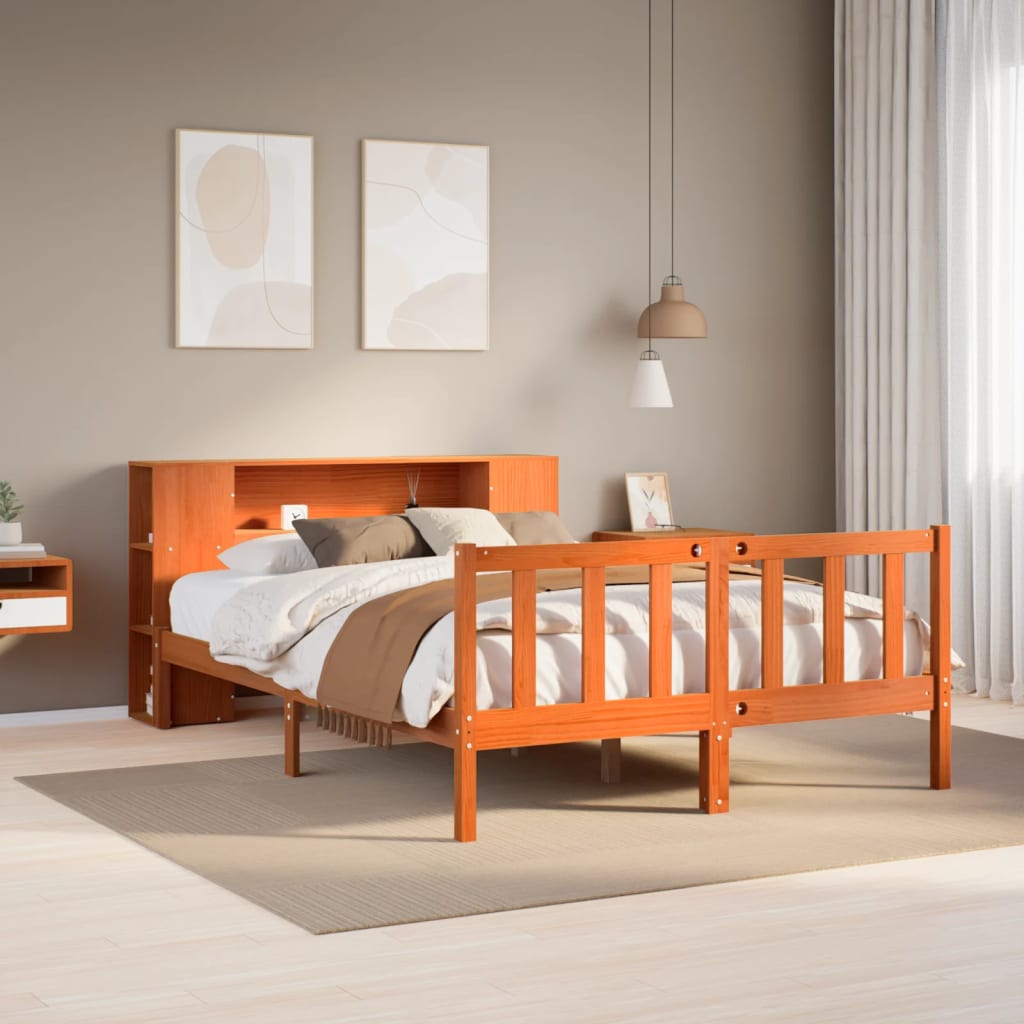 Letto Libreria senza Materasso Marrone Cera 120x190 cm in Pino