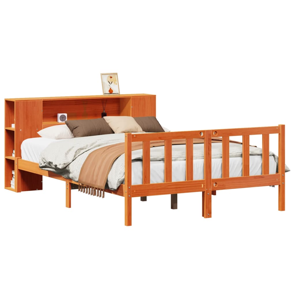 Letto Libreria senza Materasso Marrone Cera 135x190 cm in Pino