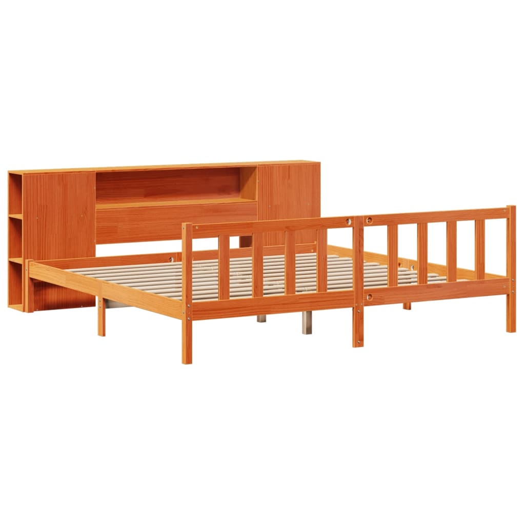 Letto Libreria senza Materasso Marrone Cera 180x200 cm in Pino