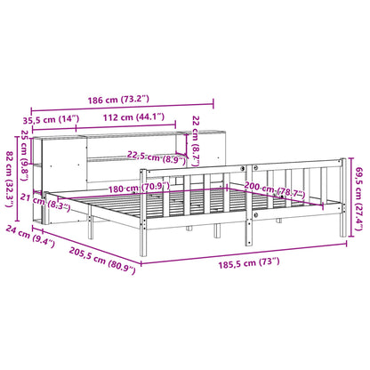 Letto Libreria senza Materasso Marrone Cera 180x200 cm in Pino