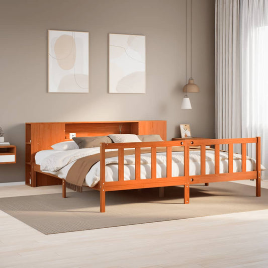 Letto Libreria senza Materasso Marrone Cera 180x200 cm in Pino