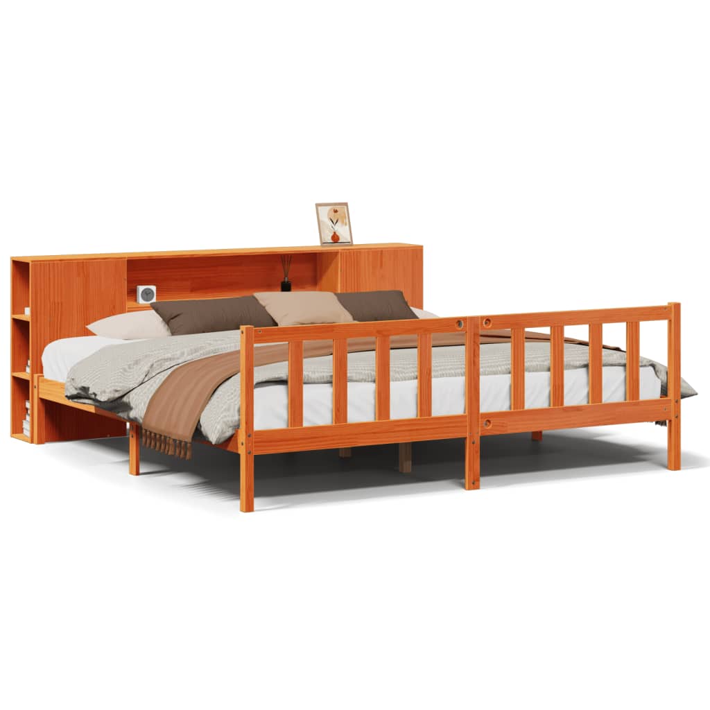 Letto Libreria senza Materasso Marrone Cera 200x200 cm in Pino