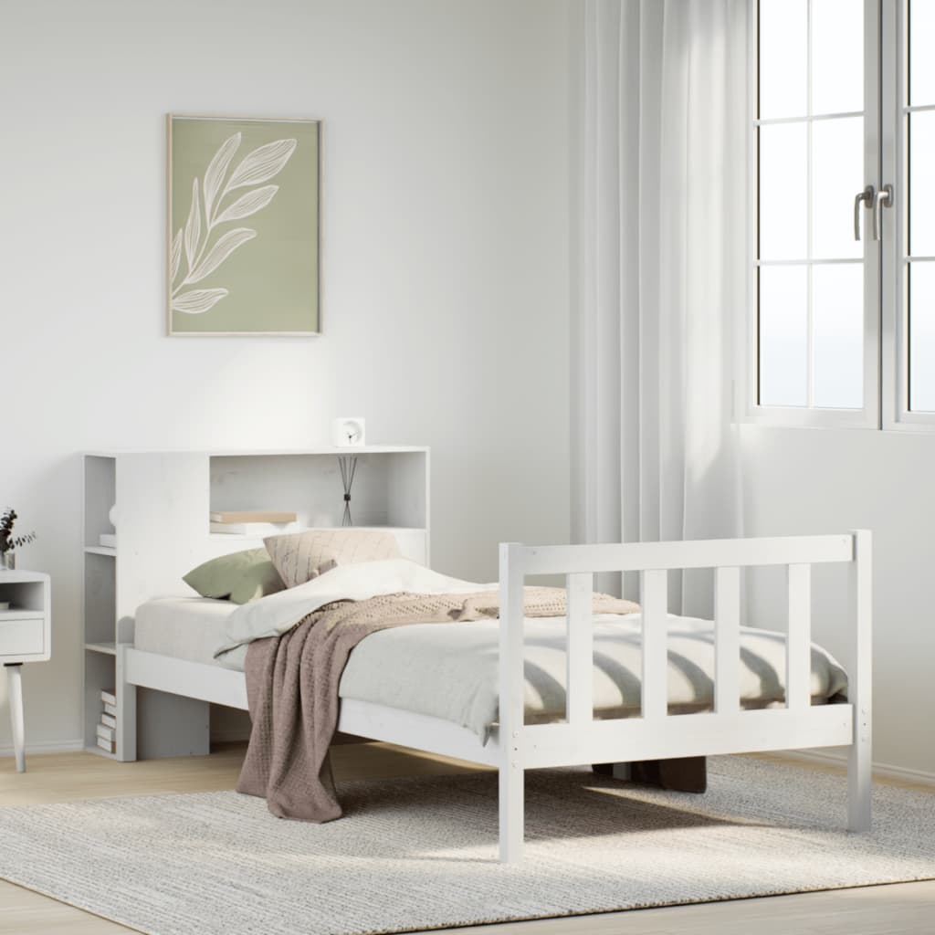 Letto Libreria senza Materasso Bianca 90x200 cm Legno di Pino