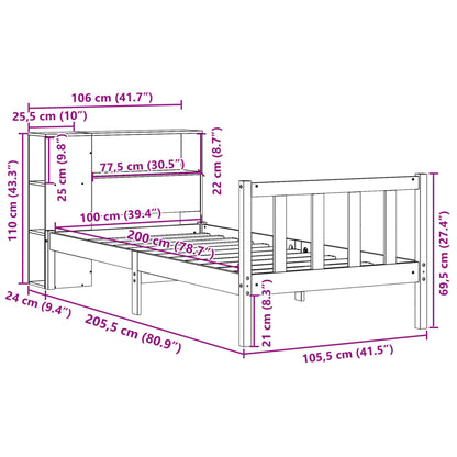 Letto Libreria senza Materasso 100x200 cm in Legno di Pino