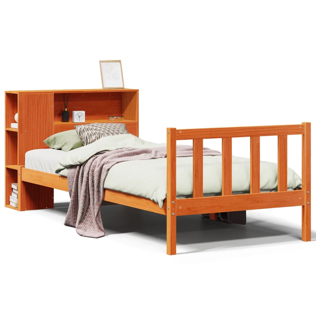 Letto Libreria senza Materasso Marrone Cera 75x190 cm in Pino