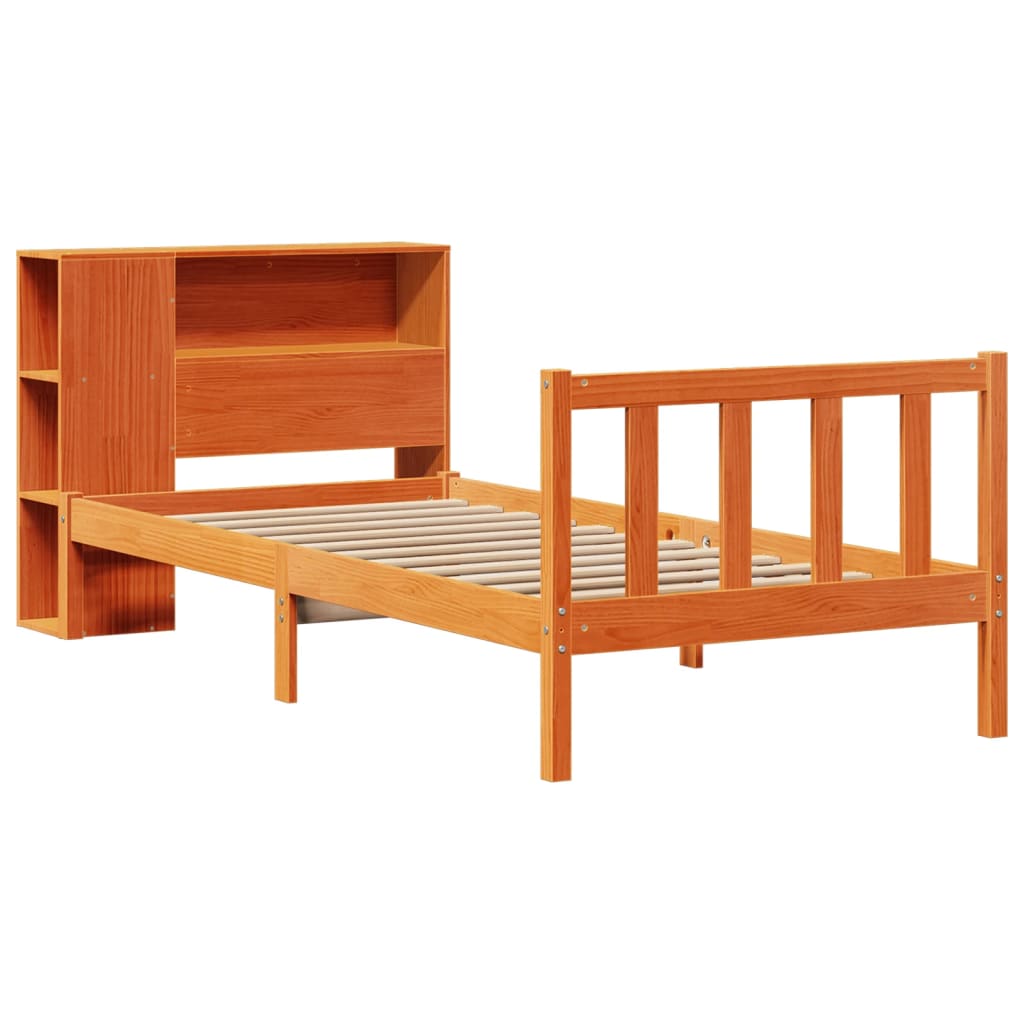 Letto Libreria senza Materasso Marrone Cera 75x190 cm in Pino