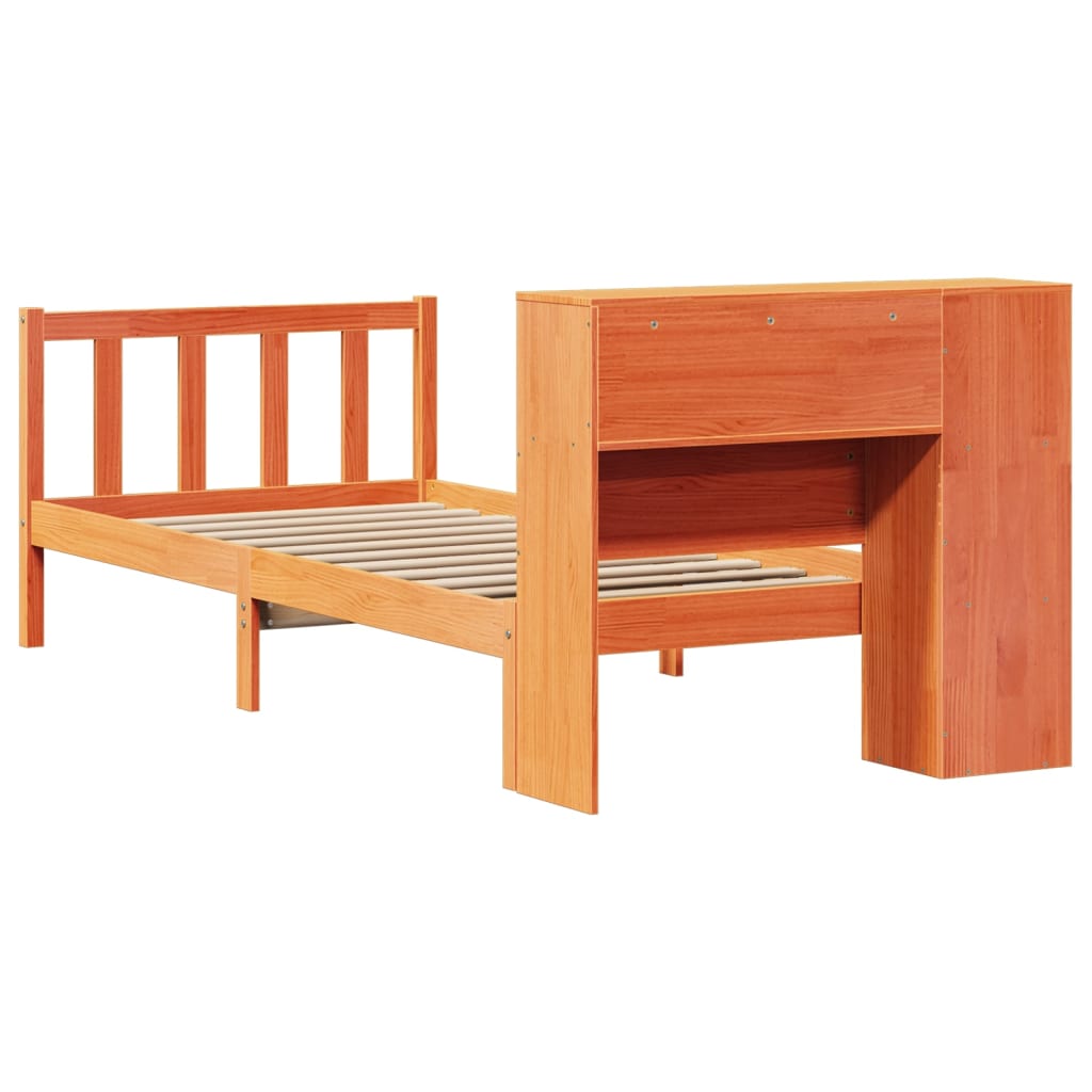 Letto Libreria senza Materasso Marrone Cera 75x190 cm in Pino