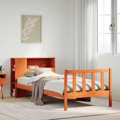 Letto Libreria senza Materasso Marrone Cera 75x190 cm in Pino