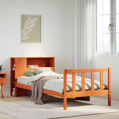 Letto Libreria senza Materasso Marrone Cera 90x200 cm in Pino